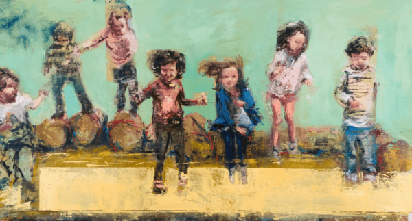 Children jumping (Oil on wood 60 x 40cm)