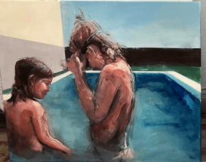 Girls swimming (Oil on canvas)